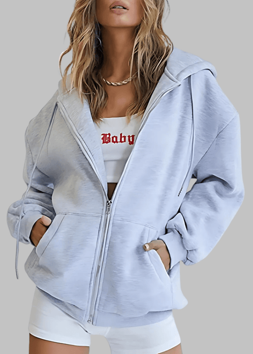 ג׳קט קפוצ׳ון רחב עם רוכסן – נוחות יומיומית במראה מודרני ונינוח