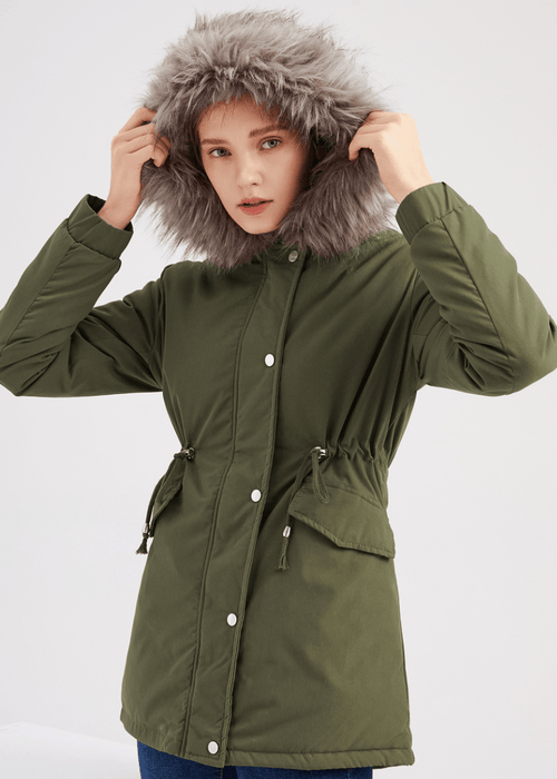 מעיל פארקה חורפי באורך בינוני עם קפוצ'ון קטיפתי