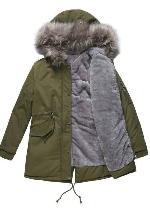 מעיל פארקה חורפי באורך בינוני עם קפוצ'ון קטיפתי