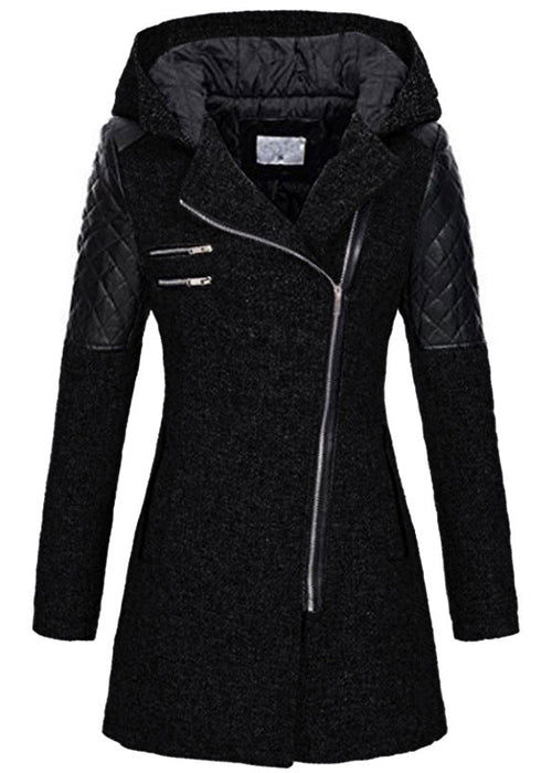 מעיל חורף אלגנטי עם רוכסן אלכסוני