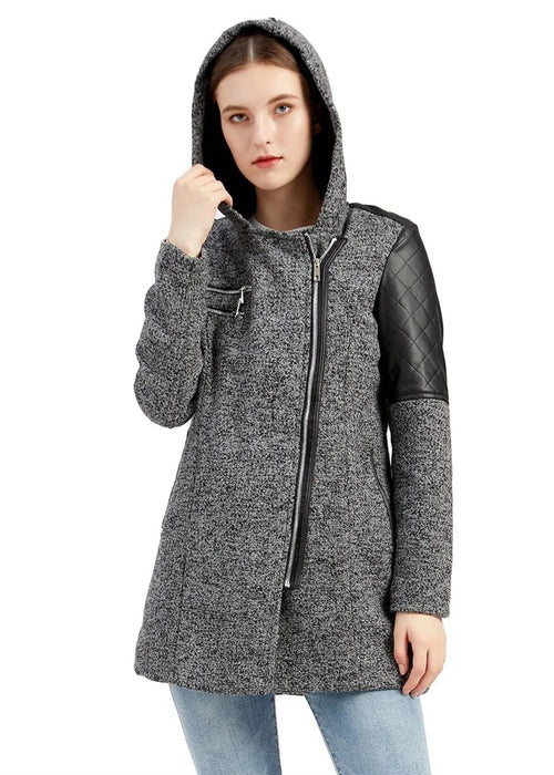 מעיל חורף אלגנטי עם רוכסן אלכסוני