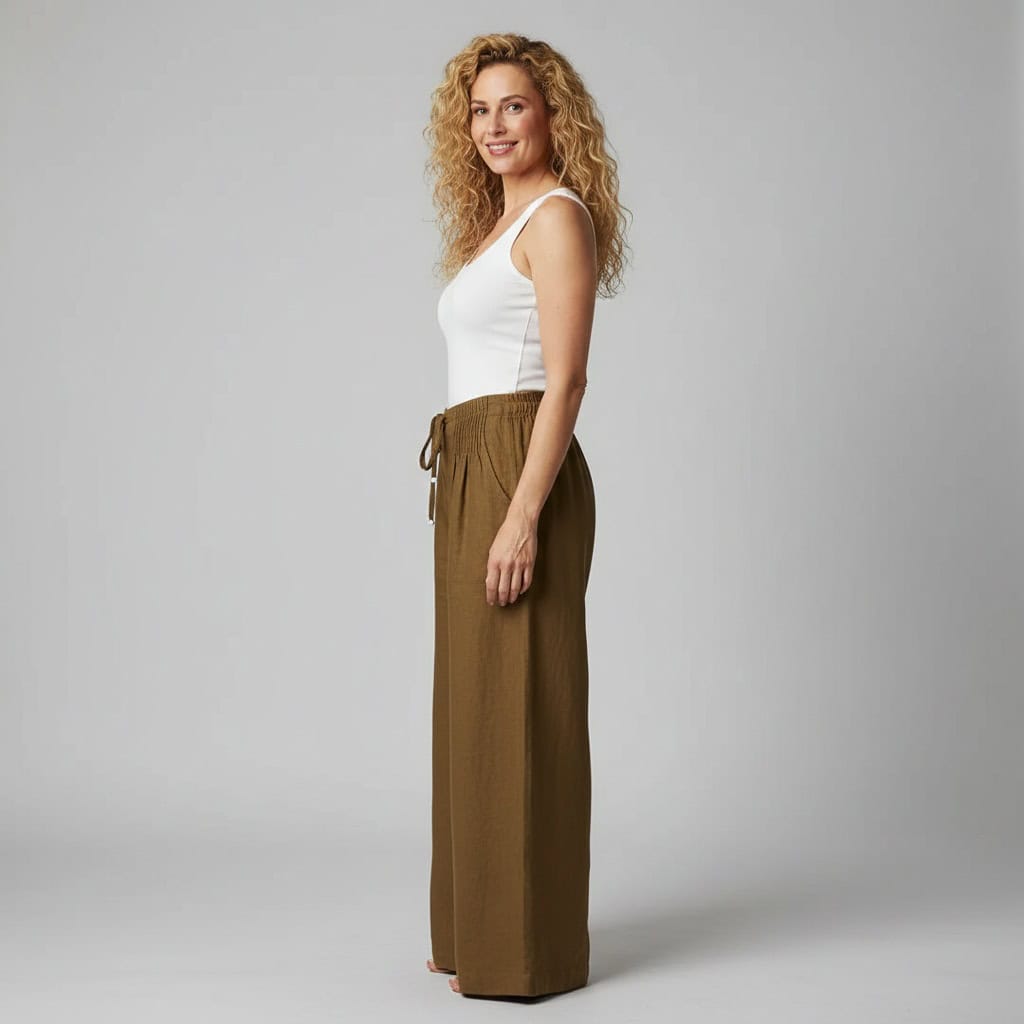 מכנסי קמיל בגזרה רחבה - Elora