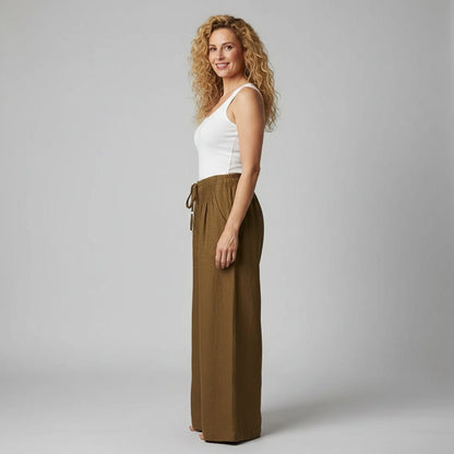 מכנסי קמיל בגזרה רחבה - Elora