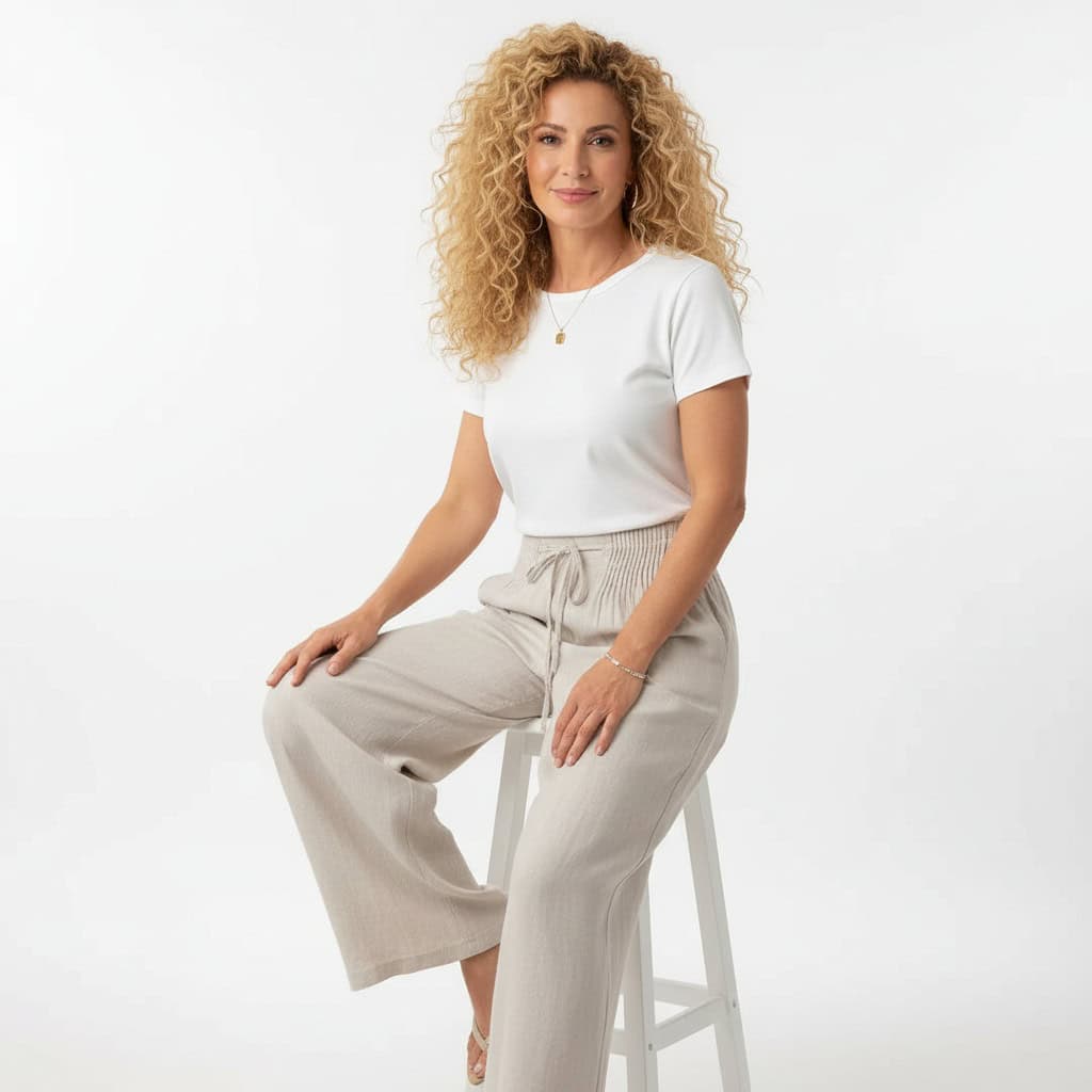 מכנסי קמיל בגזרה רחבה - Elora