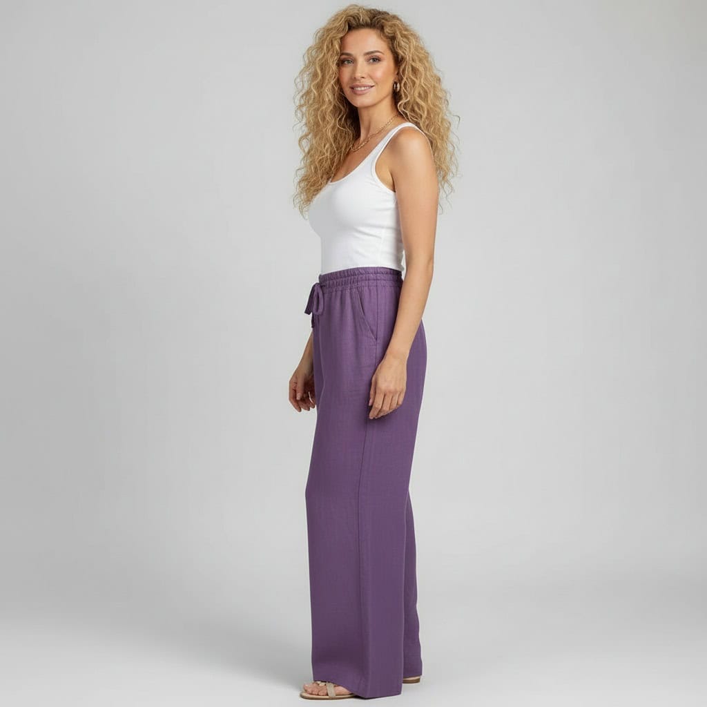 מכנסי קמיל בגזרה רחבה - Elora