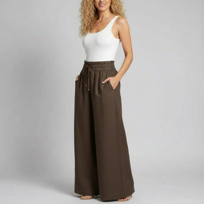 מכנסי קמיל בגזרה רחבה - Elora