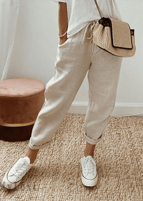 מכנסי לין נוחים בגזרה משוחררת