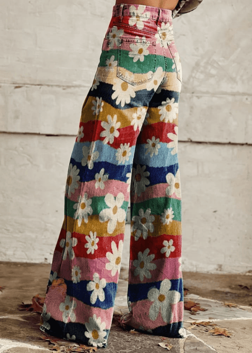 מכנסיים רחבים בהדפס פרחוני רטרו – אלגנטיות שלא נגמרת