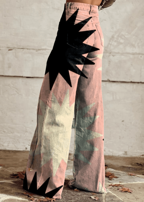 מכנסיים רחבים בהדפס גיאומטרי – נועזים, אלגנטיים ונוחים