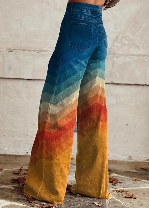 מכנסיים רחבים בהדפס זיגזג צבעוני – נועזים, מחמיאים ומלאי חיים