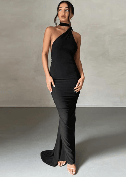 שמלת ערב אלגנטית ללא שרוולים בגזרת הולטר