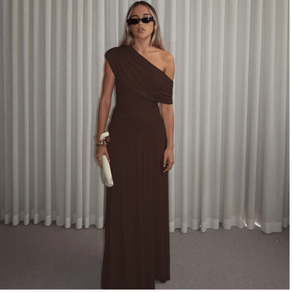 שמלת ערב אלגנטית עם כתף אחת בגזרת מקסי - Elora