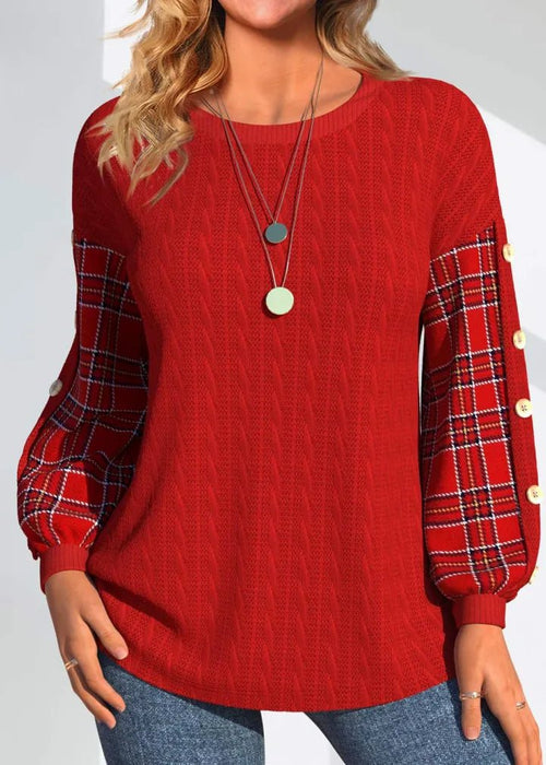 סריג אדום עם שרוולים משובצים