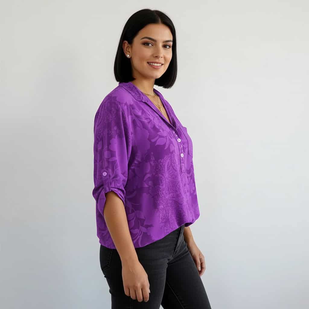 חולצת קז'ואל מודפסת עם כפתורים - Elora