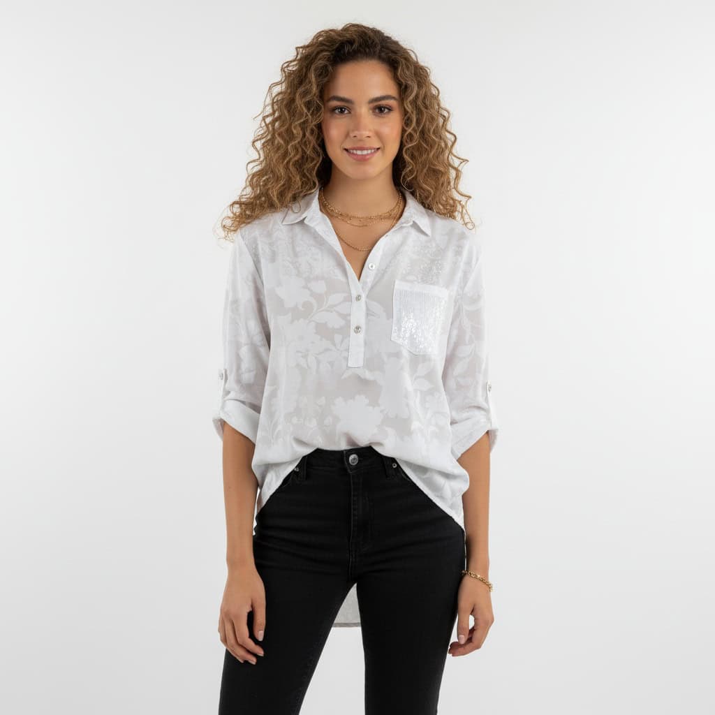 חולצת קז'ואל מודפסת עם כפתורים - Elora