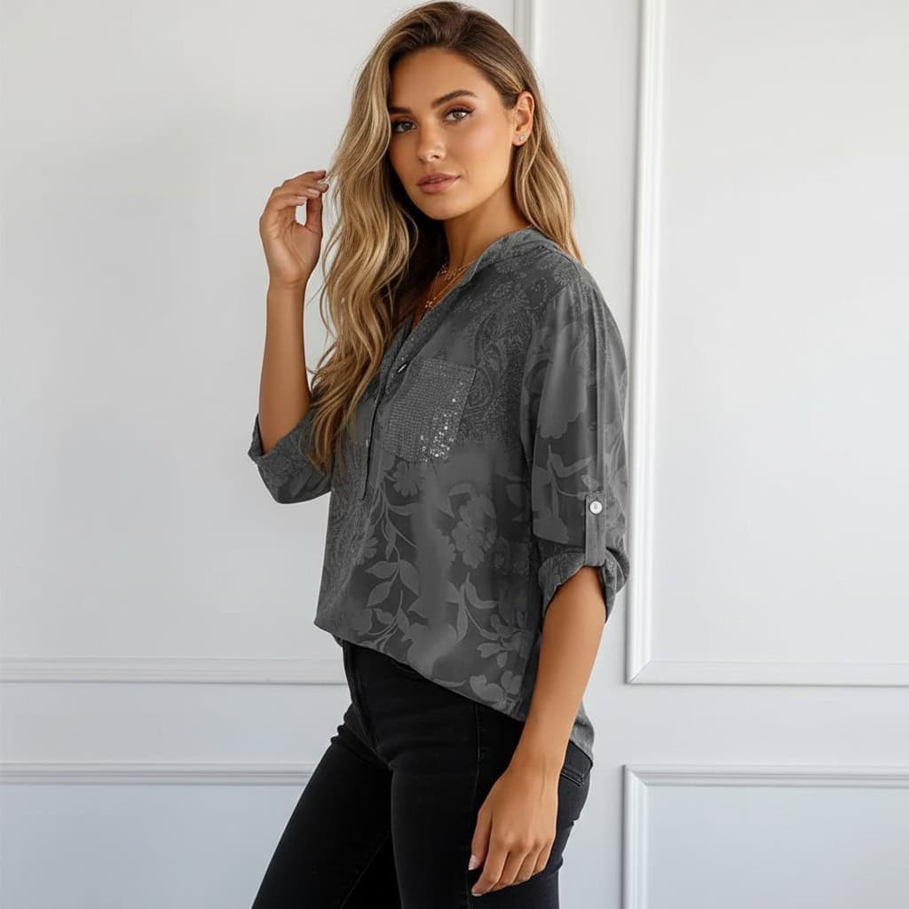 חולצת קז'ואל מודפסת עם כפתורים - Elora