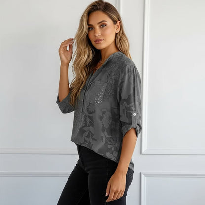 חולצת קז'ואל מודפסת עם כפתורים - Elora