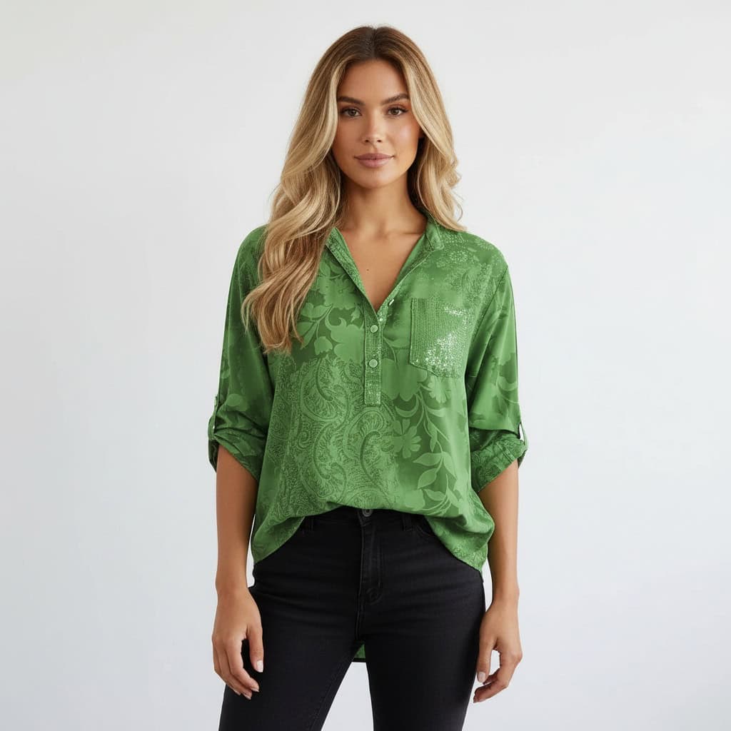 חולצת קז'ואל מודפסת עם כפתורים - Elora